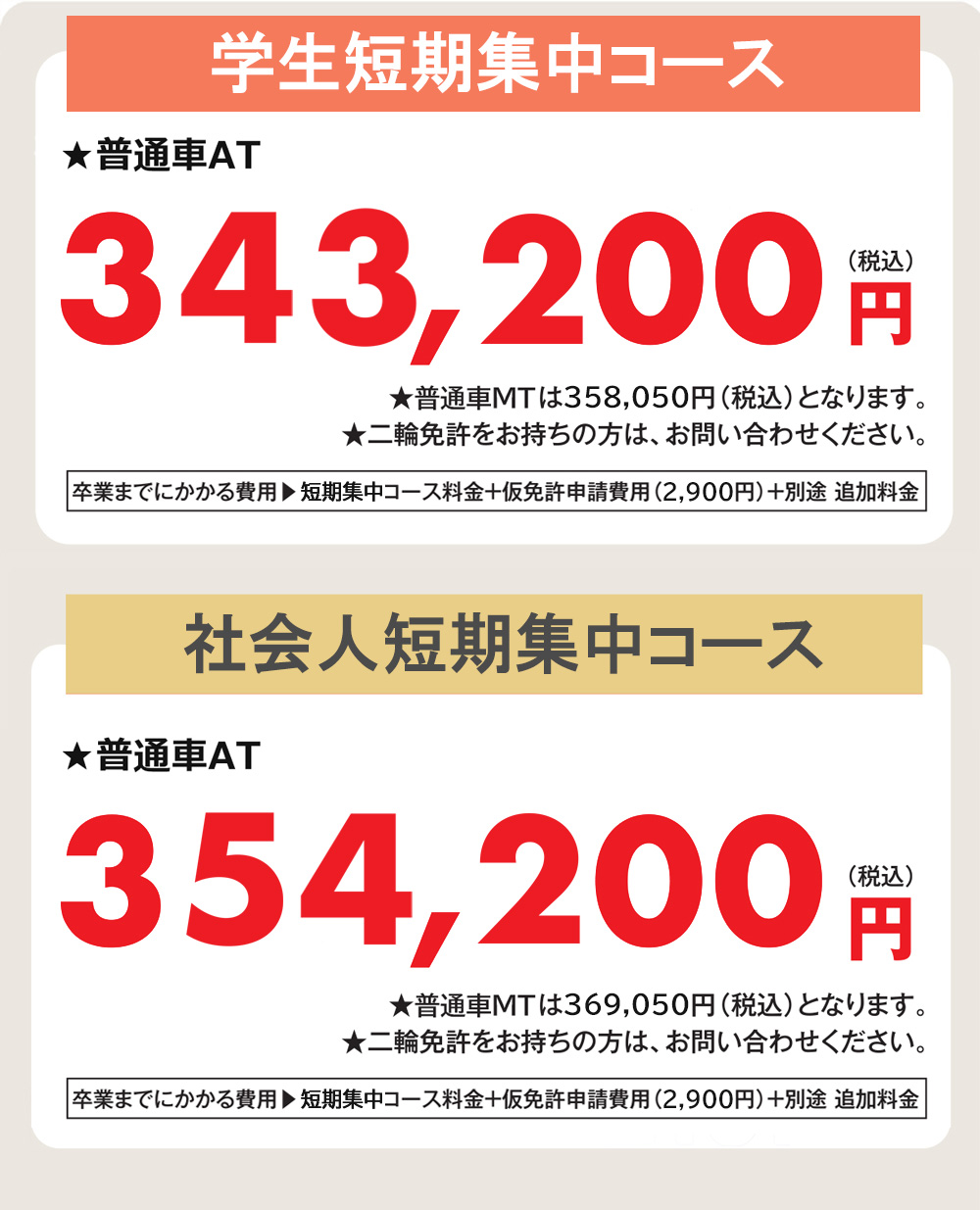 尾久自動車学校2026年短期集中コース料金 学生/一般